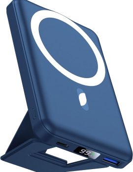 AOGUERBE Magnetic Power Bank, 10000mAh Foldable Wireless Portable Charger with USB-C Cable LED Display, for Mag-Safe Battery Pack 22.5W PD Fast Charging for iPhone 16/15/14/13/12 Pro/Pro Max/Plus/Mini