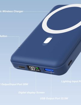 AOGUERBE Magnetic Power Bank, 10000mAh Foldable Wireless Portable Charger with USB-C Cable LED Display, for Mag-Safe Battery Pack 22.5W PD Fast Charging for iPhone 16/15/14/13/12 Pro/Pro Max/Plus/Mini