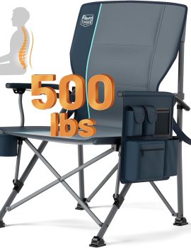 TIMBER RIDGE Oversized Folding Camping Chair with Lumbar Support Adjustable High Back Heavy Duty for Adults Support up to 500lbs with Cup Holder, Cooler Bag, Side Pocket, Blue