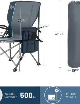 TIMBER RIDGE Oversized Folding Camping Chair with Lumbar Support Adjustable High Back Heavy Duty for Adults Support up to 500lbs with Cup Holder, Cooler Bag, Side Pocket, Blue