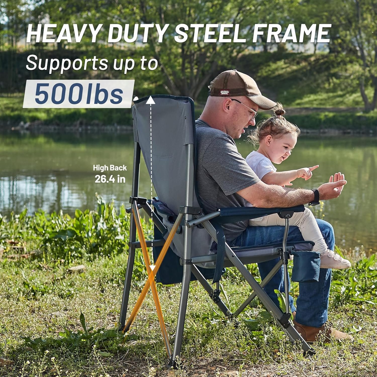 TIMBER RIDGE Oversized Folding Camping Chair with Lumbar Support Adjustable High Back Heavy Duty for Adults Support up to 500lbs with Cup Holder, Cooler Bag, Side Pocket, Blue - Image 4