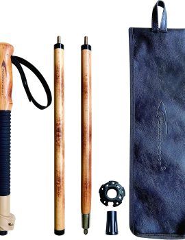 Trekking Poles- 1-pc Pack – Adjustable Hiking or Walking Stick –Strong, Natural Beech Wood – Quick Adjust Flip-Lock – Beech Wood Grip, Leather Strap