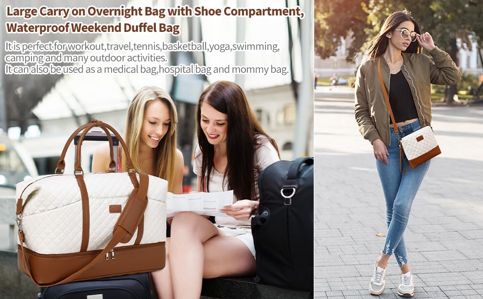 Weekender Bag, Large Travel Duffel Bag for Women, Carry on Overnight Bag with Shoe Compartment and Toiletry Bags - Image 8